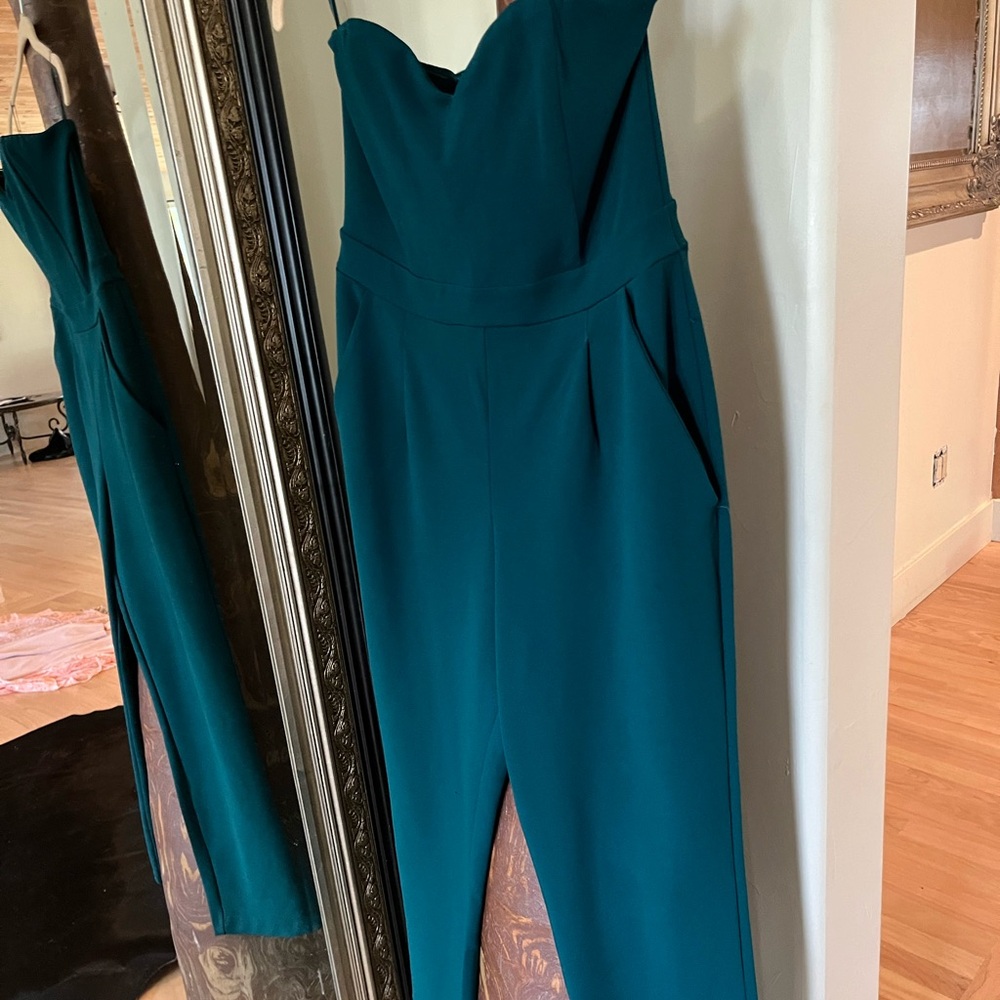 Express Teal Strapless Jumpsuit